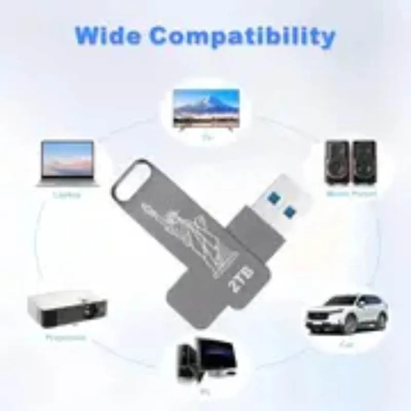 2TB USB Flash Drive - High Speed 100MB/s, Compatible with Laptops, PCs and Cars, Durable Metal USB Flash Drive.