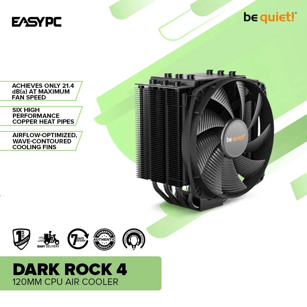 BeQuiet Dark Rock 4 120mm Airflow-optimized, wave-contoured cooling fins CPU Air Cooler