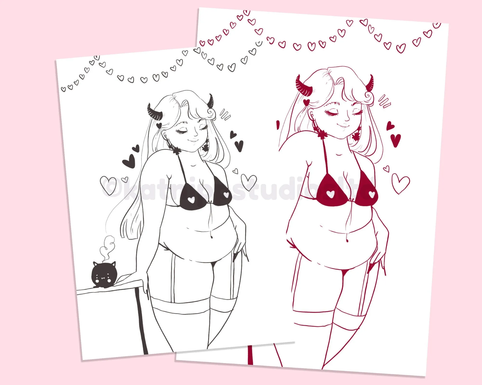 Body Positivity Devil Girl Colouring Page Digital Download | Printable Feminist Colouring Sheet - Katnipp Colouring Book