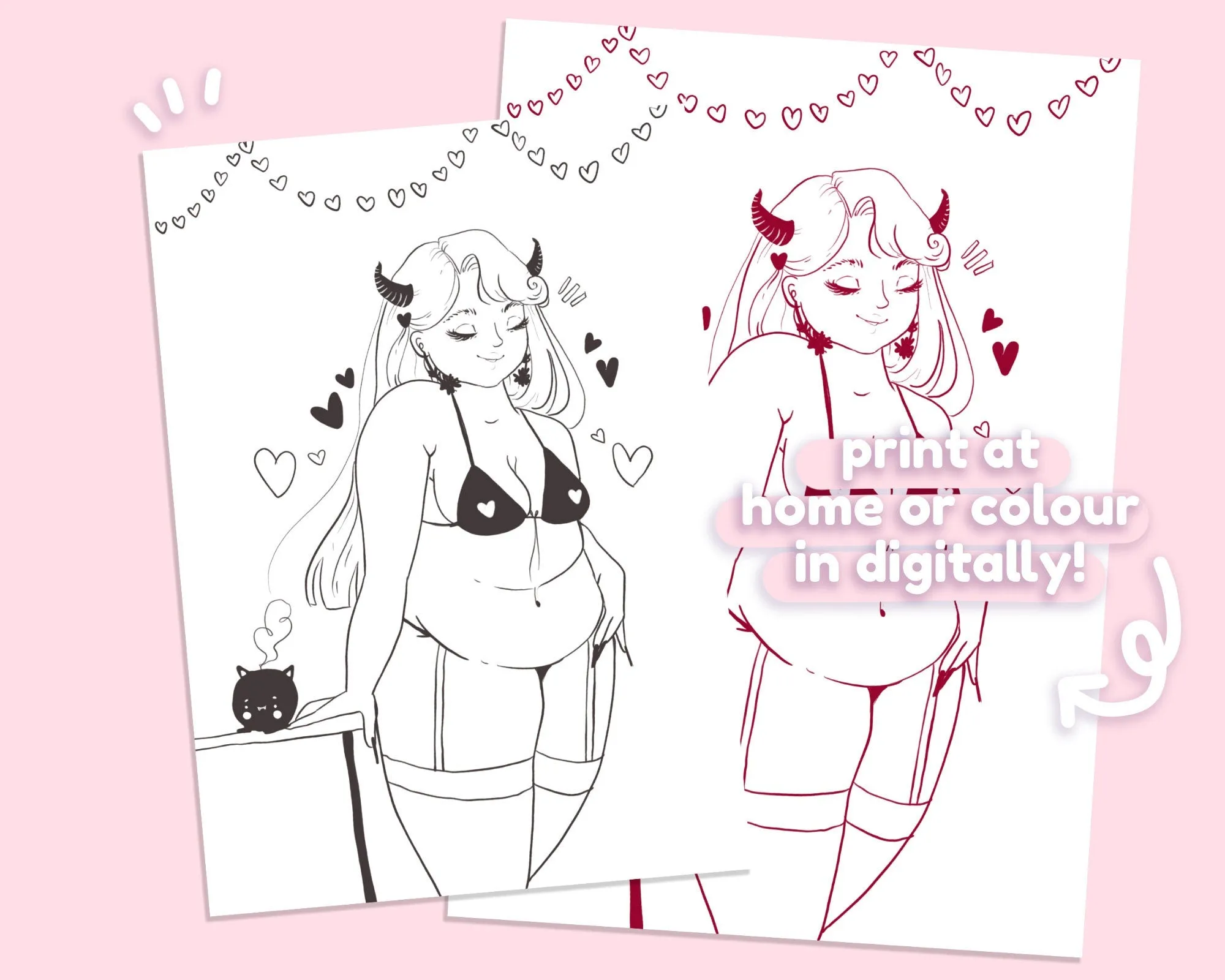 Body Positivity Devil Girl Colouring Page Digital Download | Printable Feminist Colouring Sheet - Katnipp Colouring Book