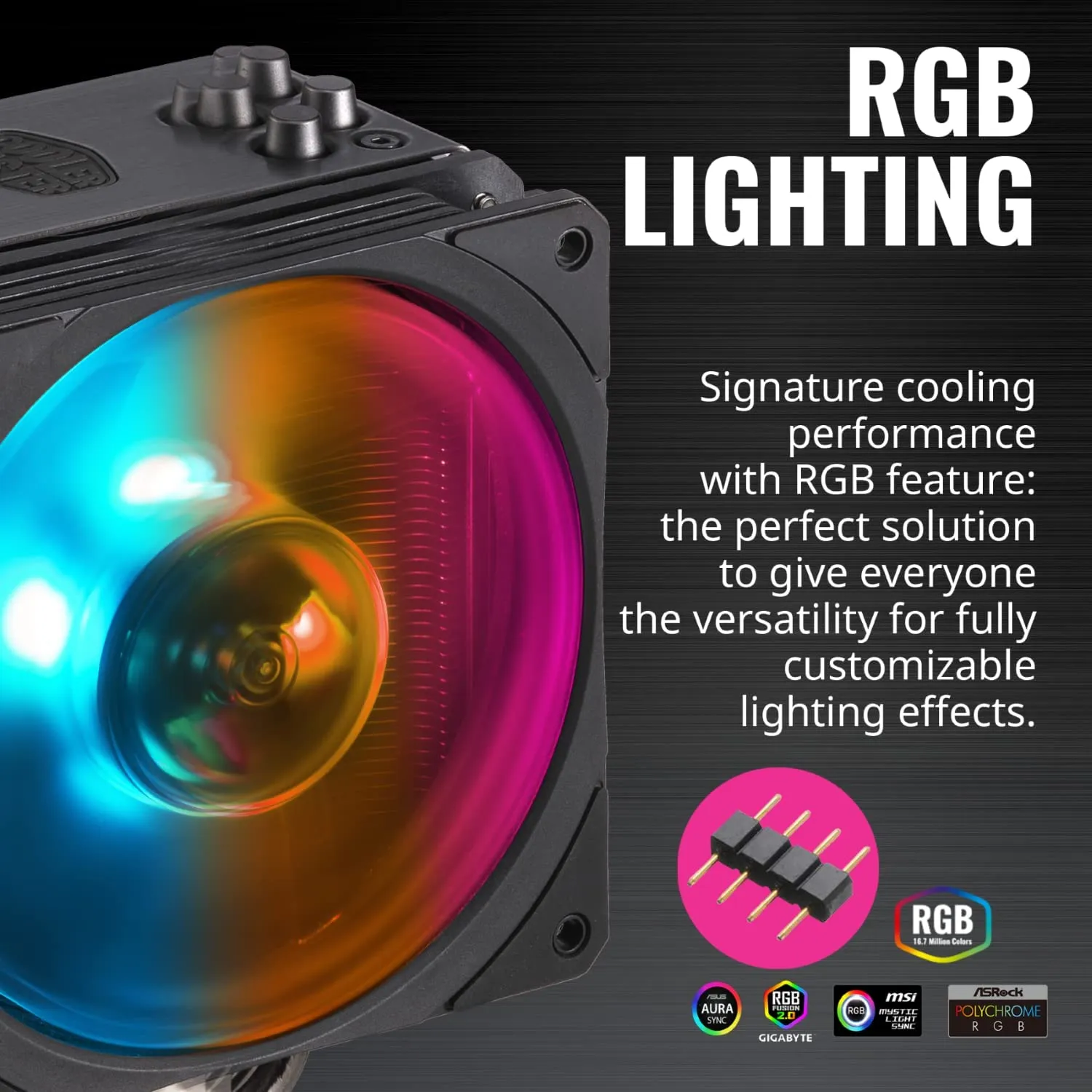 Cooler Master Hyper 212 Black Edition RGB CPU Air Cooler, SF120R RGB Fan, Anodized Gun-Metal Black, Brushed Nickel Fins, 4 Copper Direct Contact Heat Pipes for AMD Ryzen/Intel LGA1151