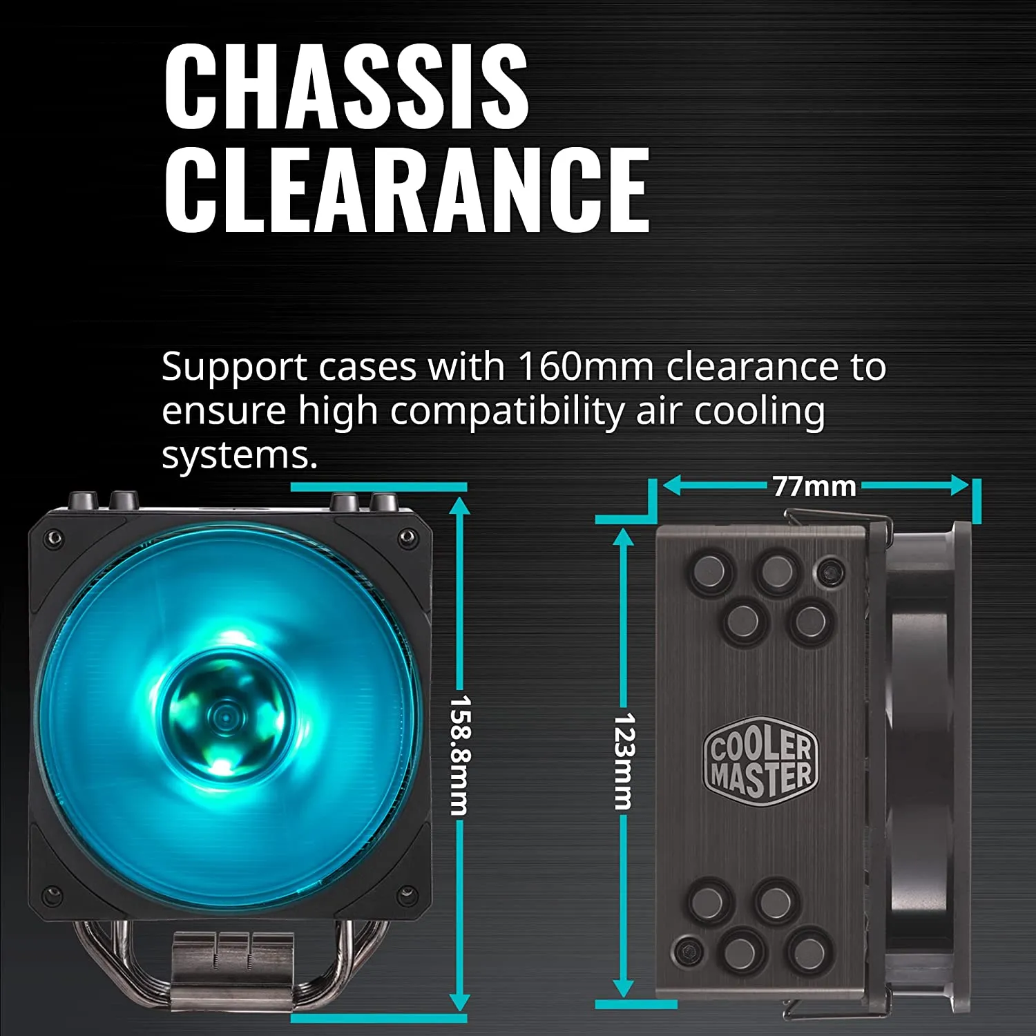 Cooler Master Hyper 212 Black Edition RGB CPU Air Cooler, SF120R RGB Fan, Anodized Gun-Metal Black, Brushed Nickel Fins, 4 Copper Direct Contact Heat Pipes for AMD Ryzen/Intel LGA1151