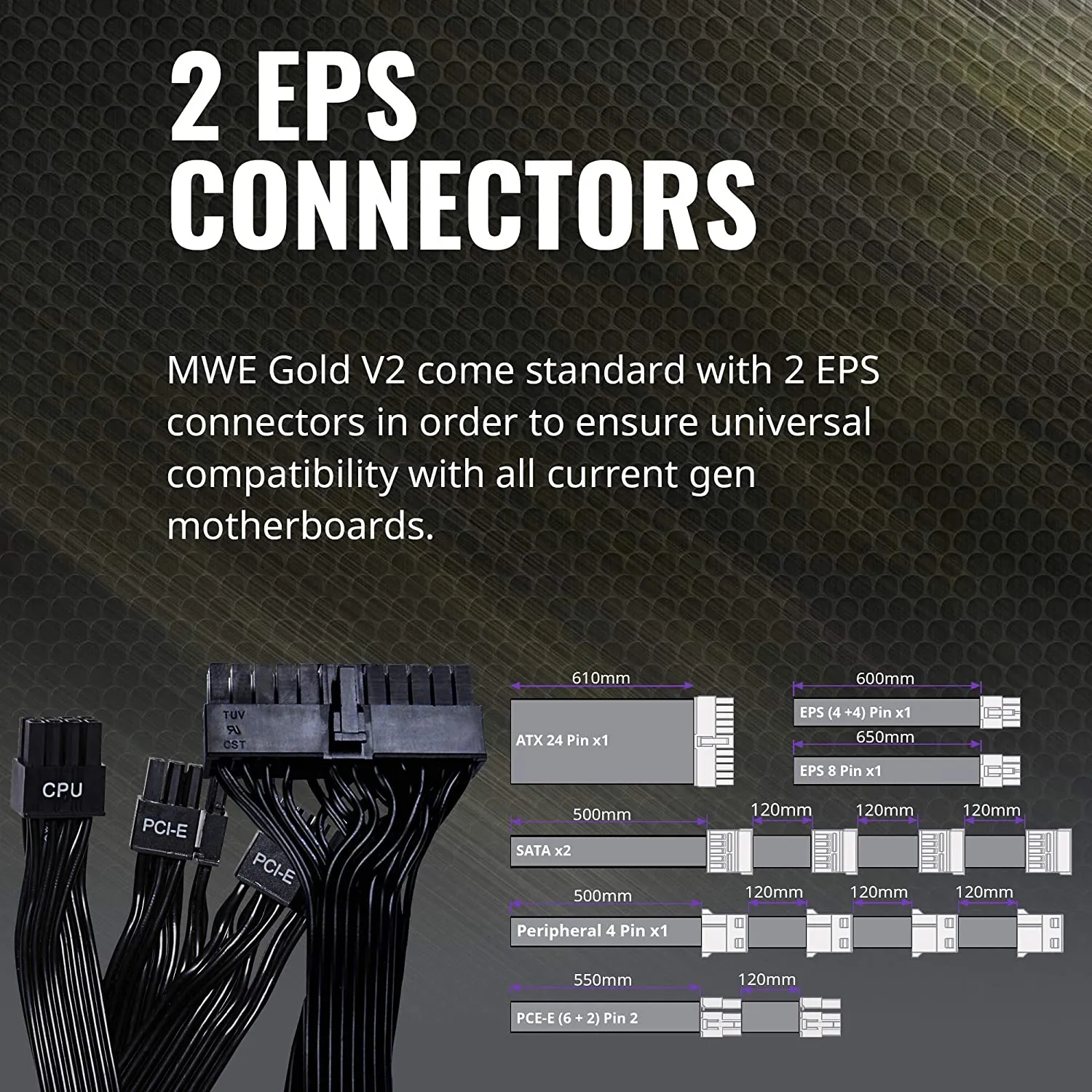 Cooler Master MWE Gold 550 V2 Full Modular, 550W, 80  Gold Efficiency, 2 EPS Connectors, 120mm HDB Fan, Semi-fanless Operation
