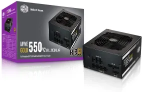 Cooler Master MWE Gold 550 V2 Full Modular, 550W, 80  Gold Efficiency, 2 EPS Connectors, 120mm HDB Fan, Semi-fanless Operation
