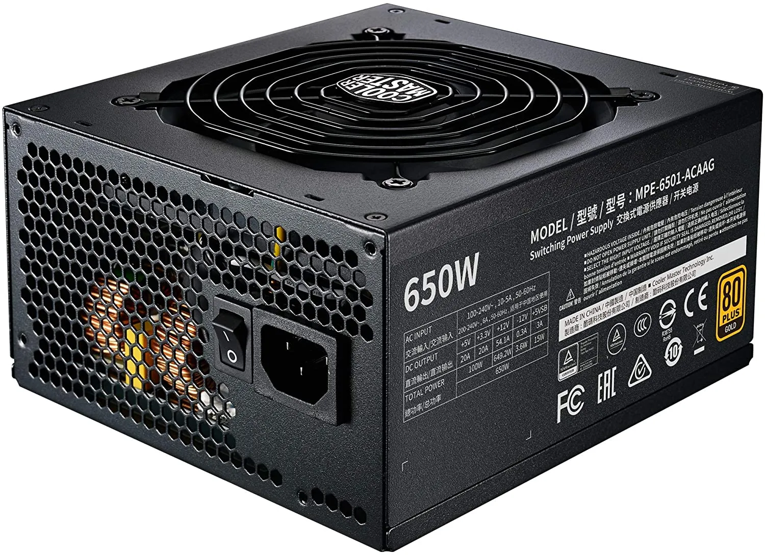 Cooler Master MWE Gold 650 V2 Full Modular, 650W, 80  Gold Efficiency, 2 EPS Connectors, 120mm HDB Fan, Semi-fanless Operation