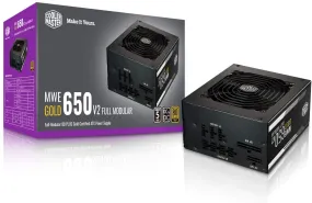 Cooler Master MWE Gold 650 V2 Full Modular, 650W, 80  Gold Efficiency, 2 EPS Connectors, 120mm HDB Fan, Semi-fanless Operation
