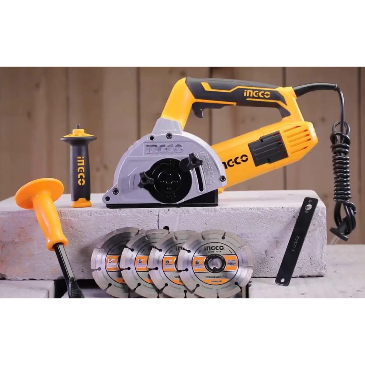 Ingco WLC15008 1500W Wall Chaser with 4 Diamond Blades - Adjustable Depth and Width