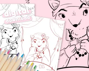 Madame Fortuna Fox Whimsical Colouring Page | Enchanting Printable Digital Download for Kawaii Colouring Fun