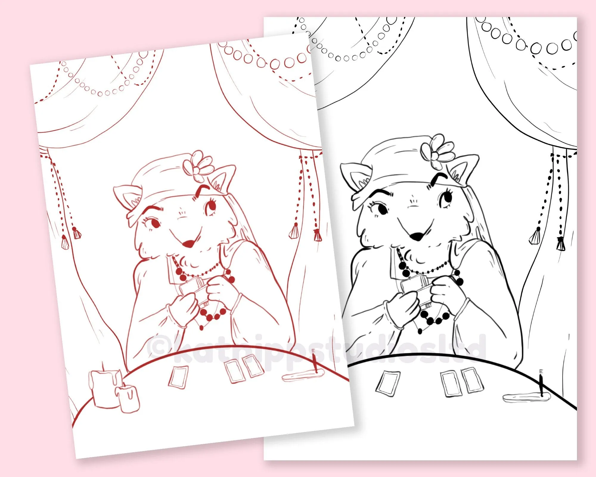 Madame Fortuna Fox Whimsical Colouring Page | Enchanting Printable Digital Download for Kawaii Colouring Fun