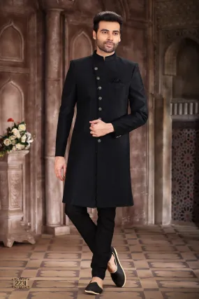 Men's Black Semi Indo-Western Sherwani