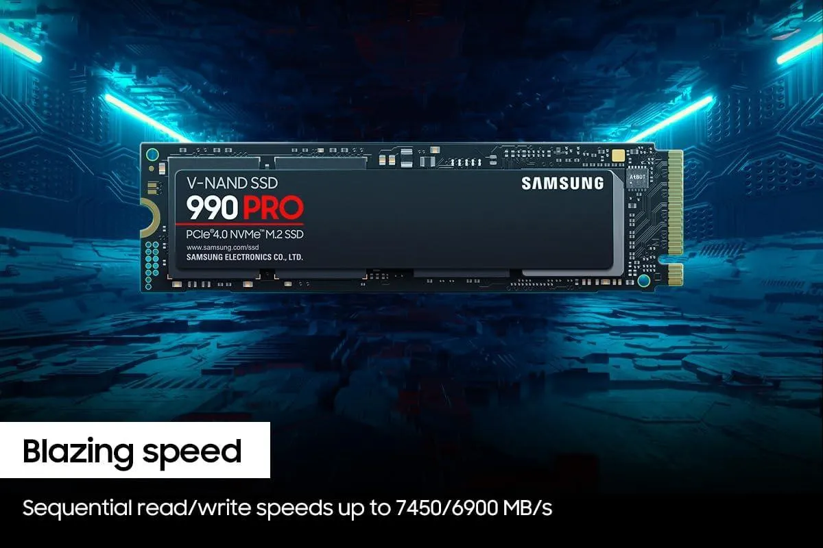 SAMSUNG 990 PRO SSD 2TB PCIe Gen4 NVMe M.2 Internal Solid State Hard Drive.