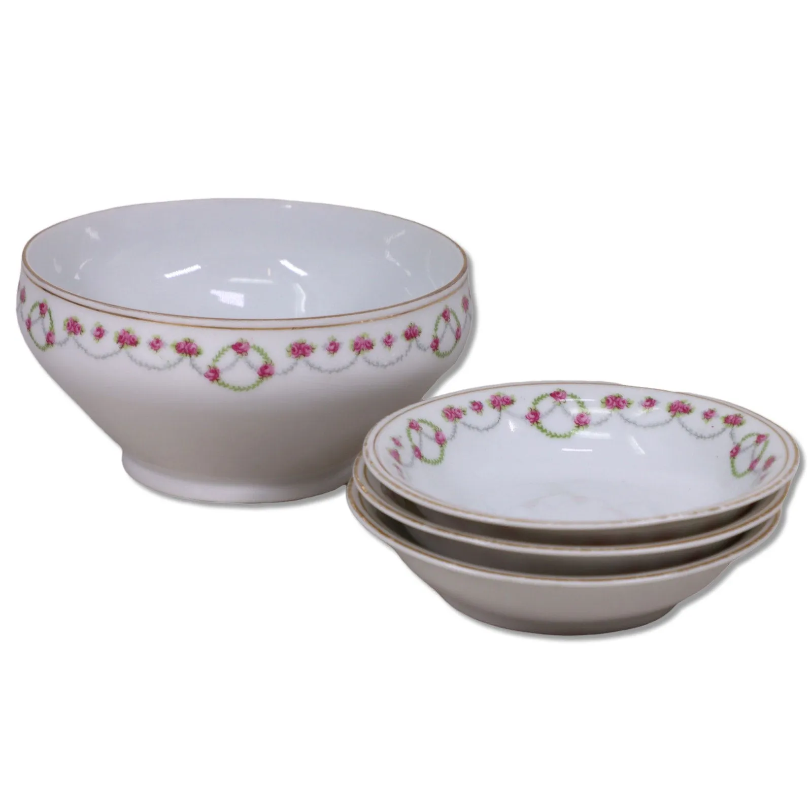 Z.S & Co Zeh. Scherzer Co 4pc Empire Fruit Bowls Bavaria Pink Roses 1900
