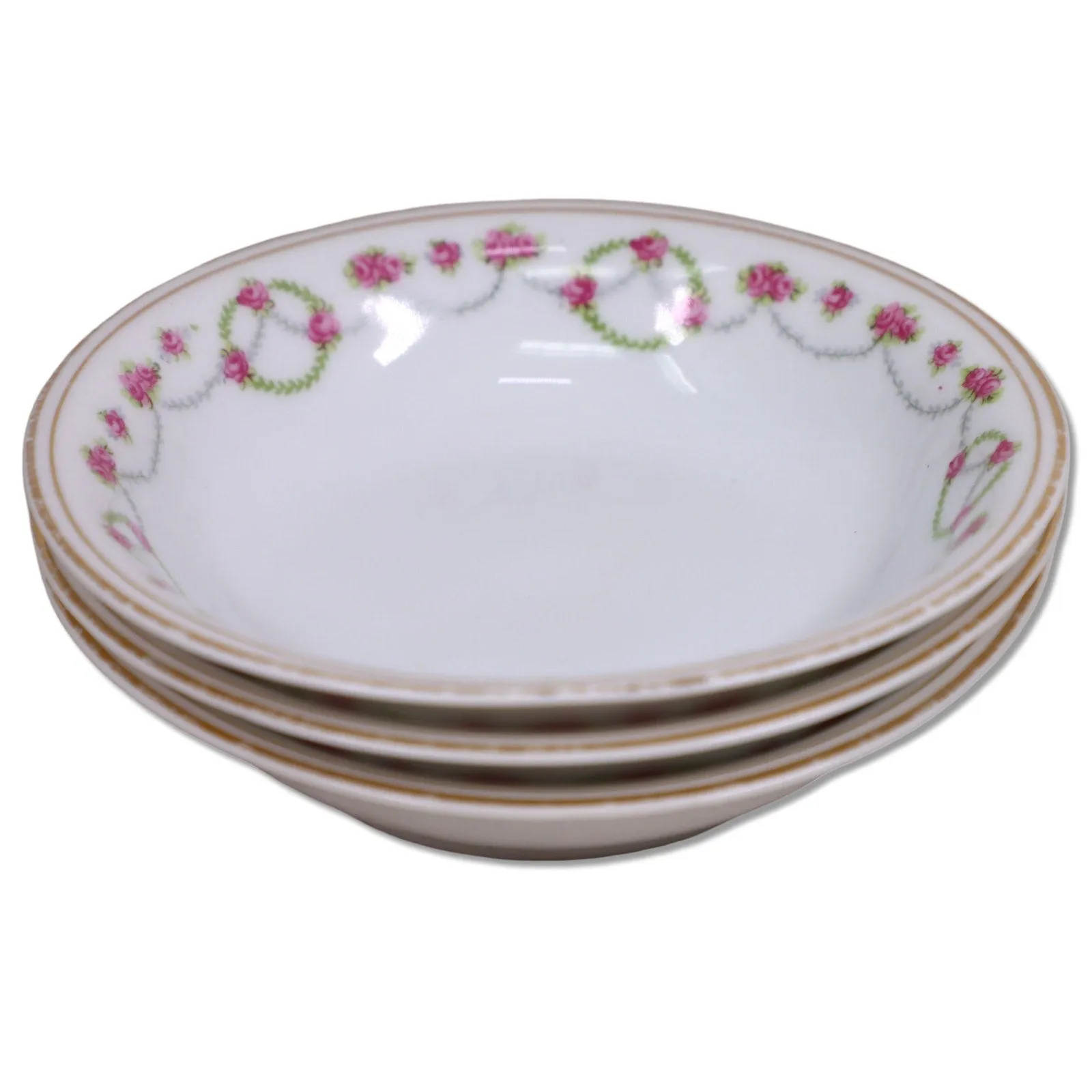 Z.S & Co Zeh. Scherzer Co 4pc Empire Fruit Bowls Bavaria Pink Roses 1900